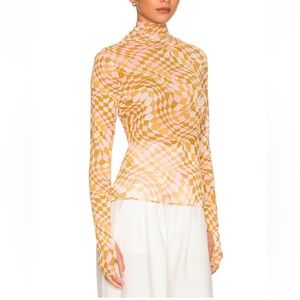AFRM Zadie Power Mesh Turtleneck Top in blush checkerboard size S